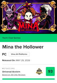 Mina the Hollower Metacritic 93 Universal Acclaim