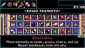 Trinket equip screen in Mina the Hollower